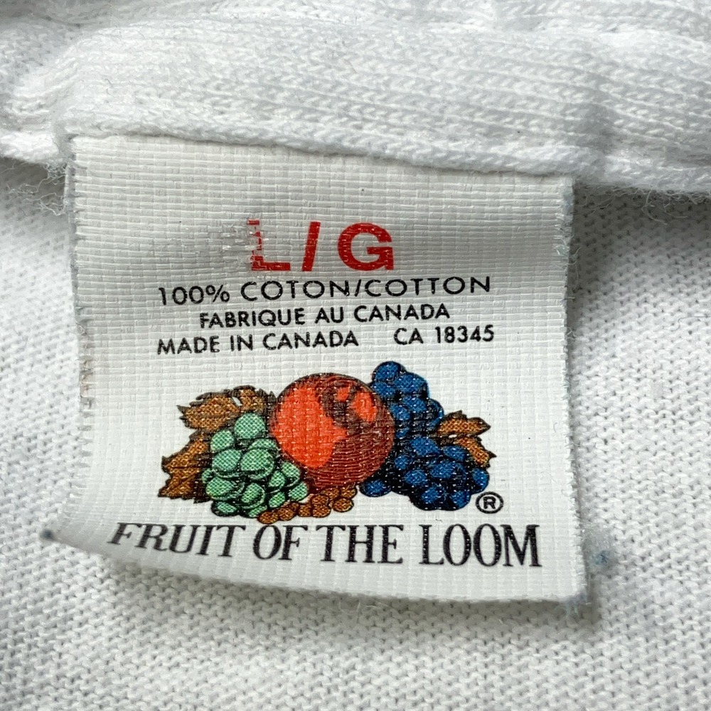 Vintage 80s Fruit Of The Loom Plain White T-Shirt Single Stitch Size L *READ